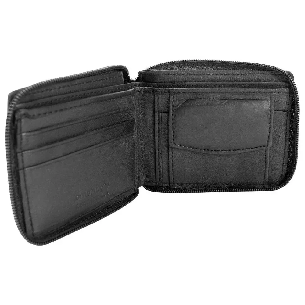 Men Lambskin Leather Bifold Wallet, Black